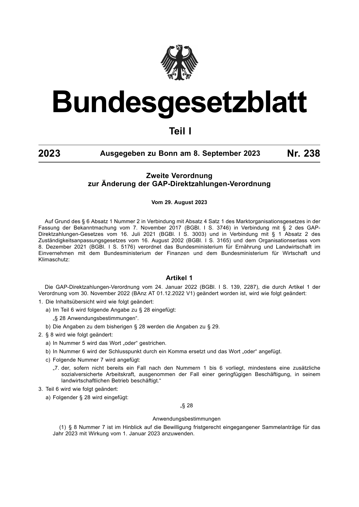 BGBl. 2023, Seite 1 — Originalseite als Abbildung