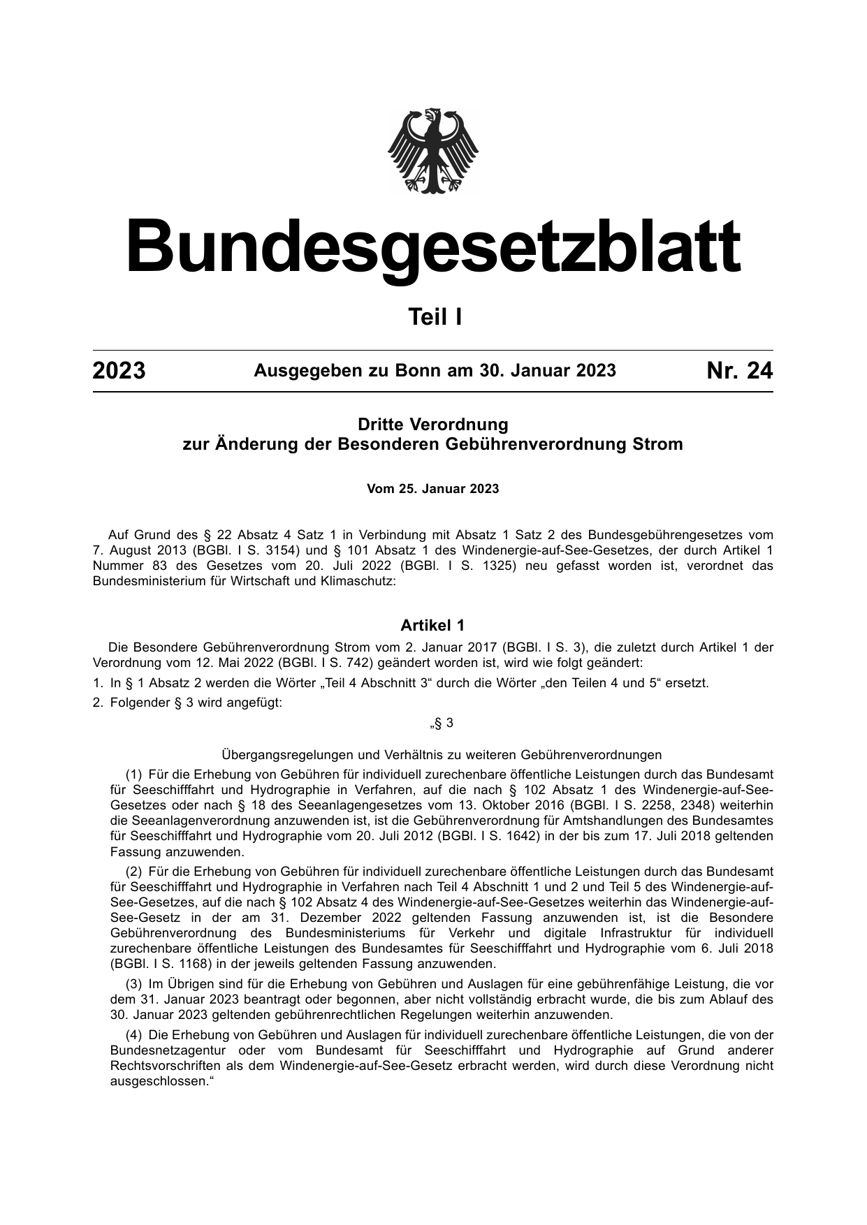 BGBl. 2023, Seite 1 — Originalseite als Abbildung