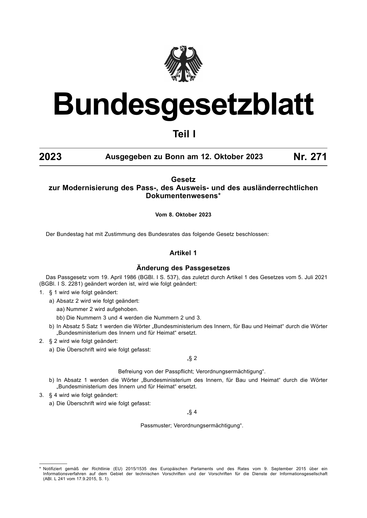 BGBl. 2023, Seite 1 — Originalseite als Abbildung