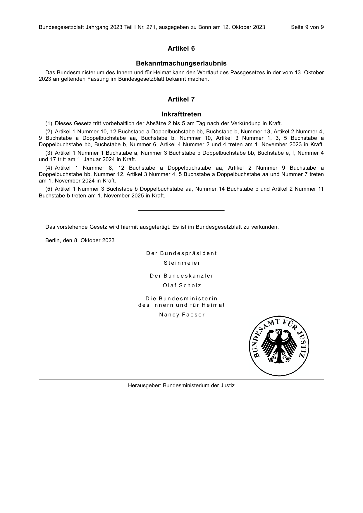 BGBl. 2023, Seite 9 — Originalseite als Abbildung