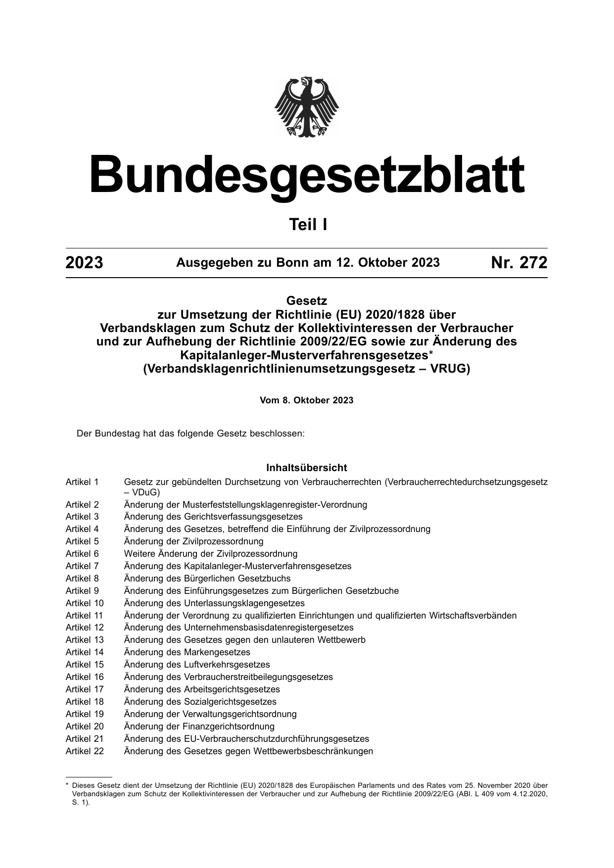 BGBl. 2023, Seite 1 — Originalseite als Abbildung