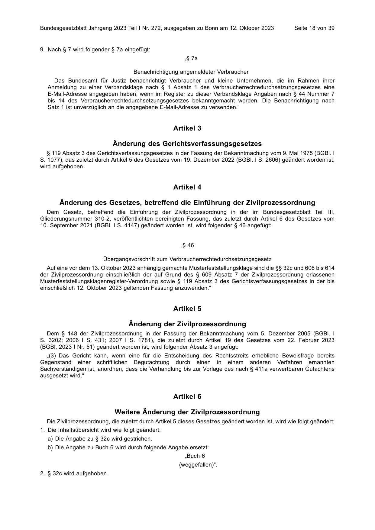 BGBl. 2023, Seite 18 — Originalseite als Abbildung