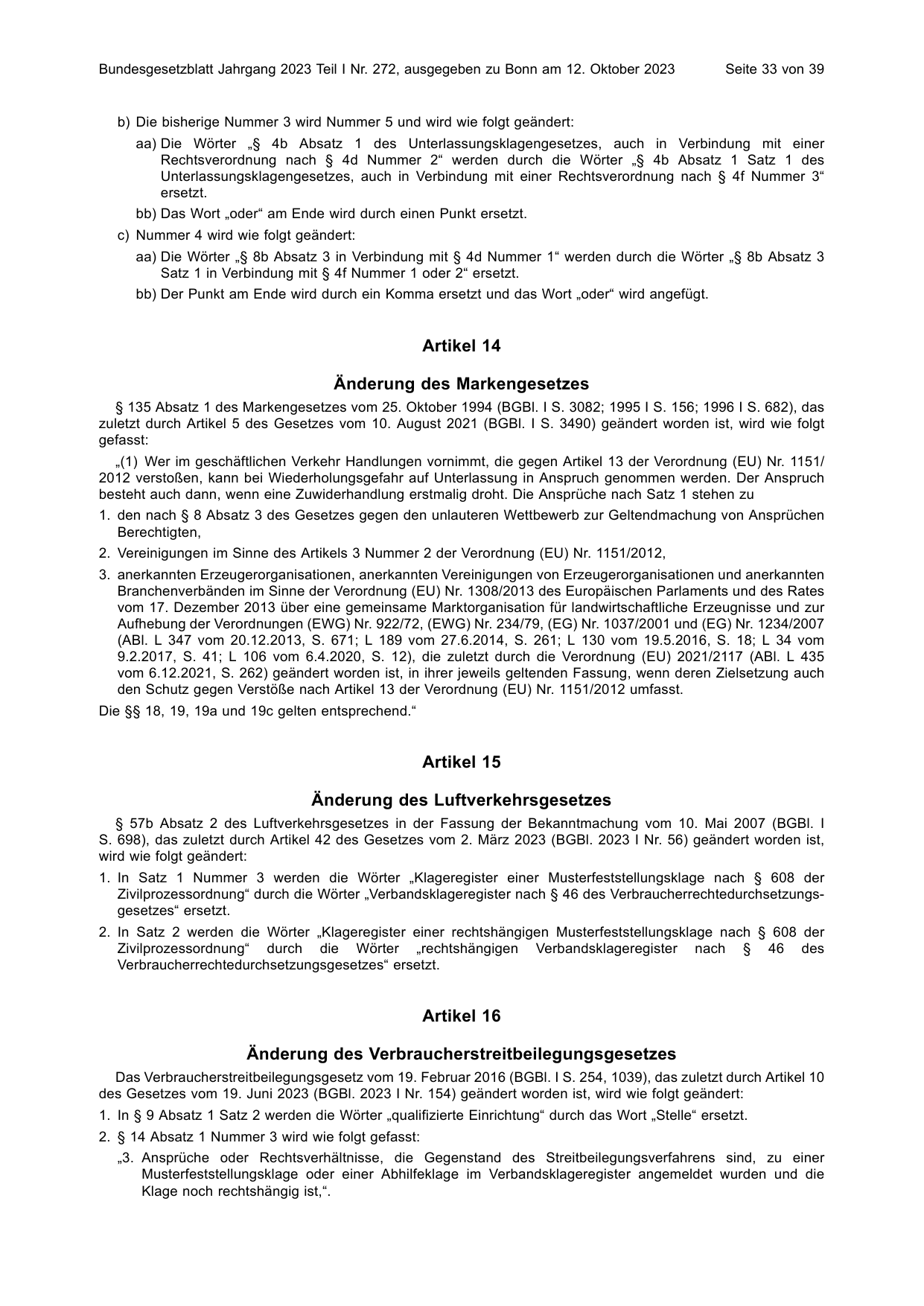 BGBl. 2023, Seite 33 — Originalseite als Abbildung