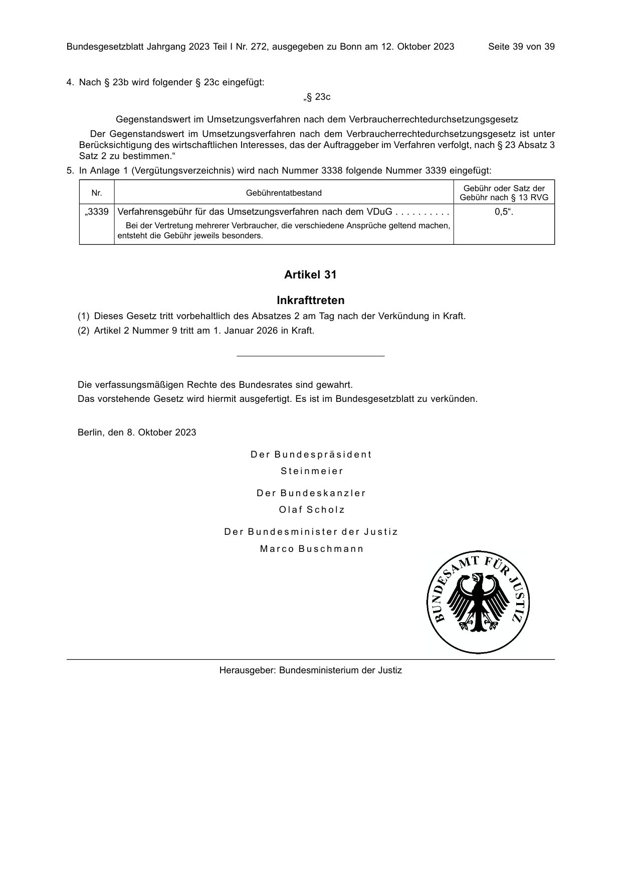 BGBl. 2023, Seite 39 — Originalseite als Abbildung