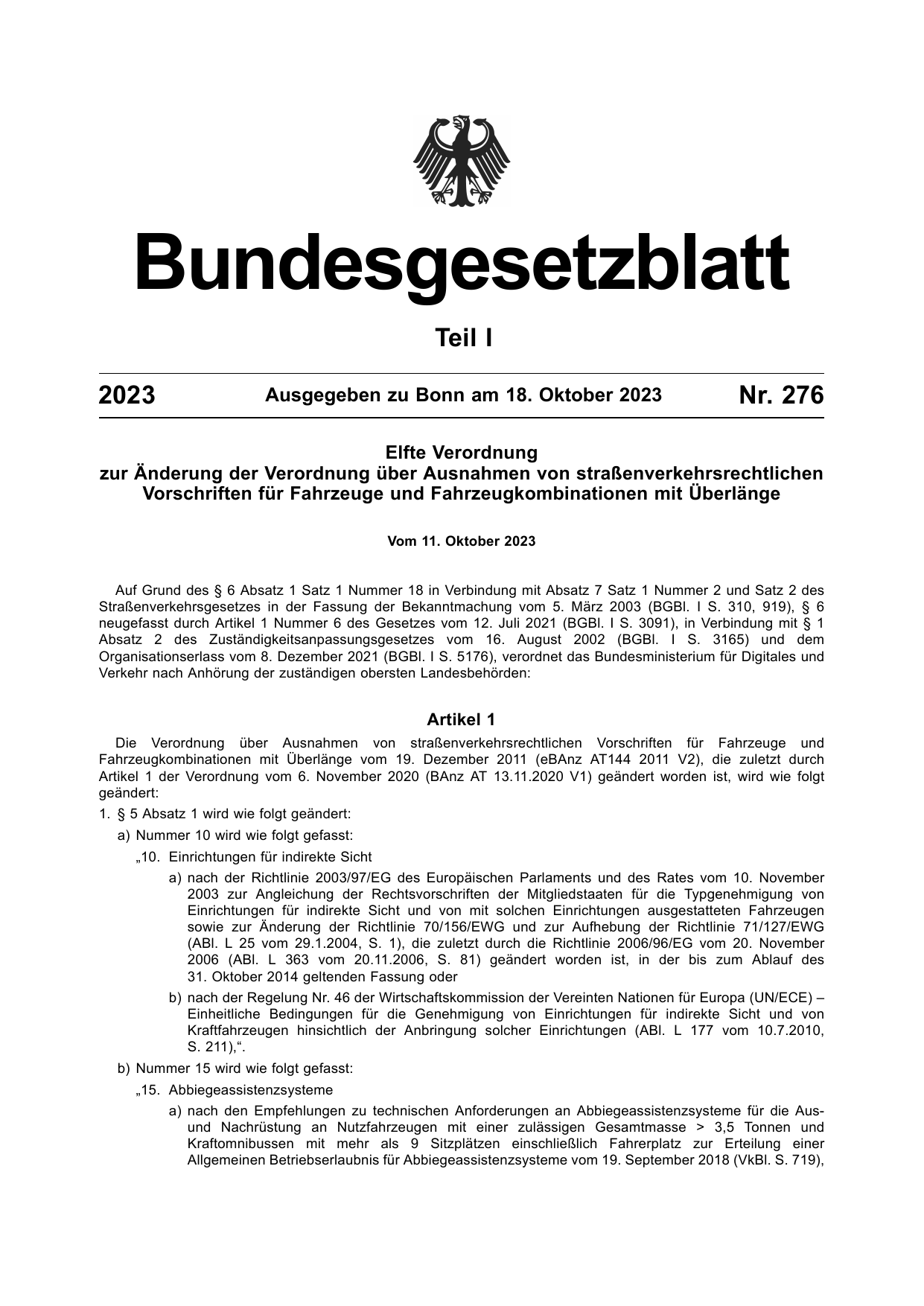 BGBl. 2023, Seite 1 — Originalseite als Abbildung