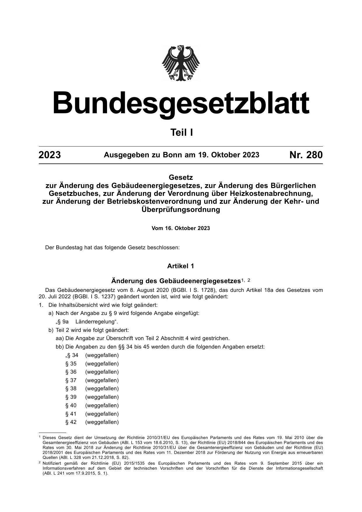 BGBl. 2023, Seite 1 — Originalseite als Abbildung