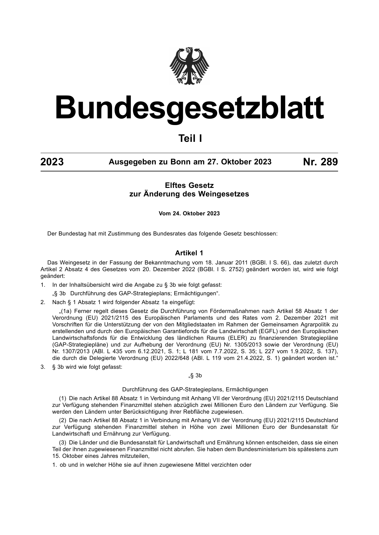 BGBl. 2023, Seite 1 — Originalseite als Abbildung