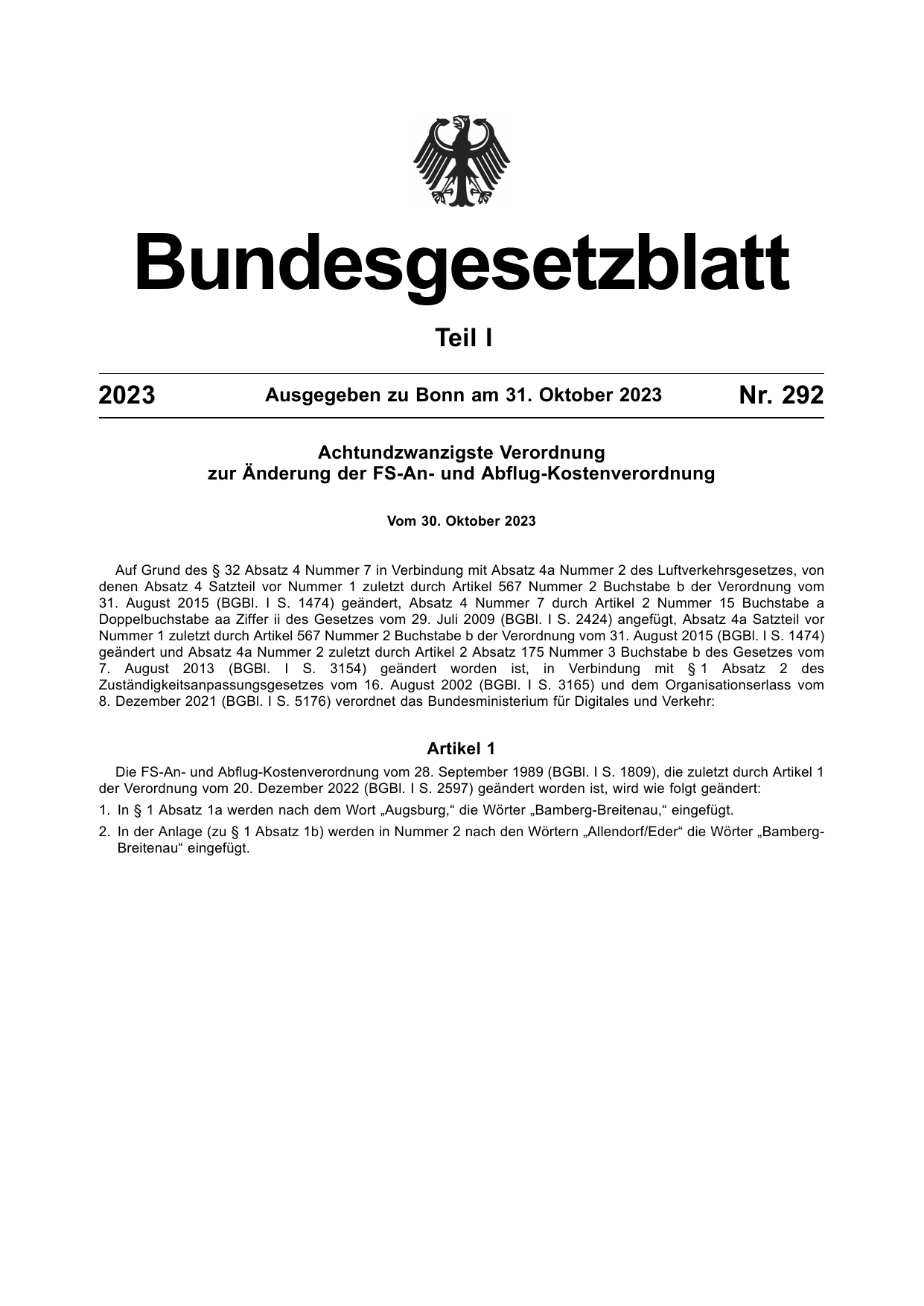 BGBl. 2023, Seite 1 — Originalseite als Abbildung