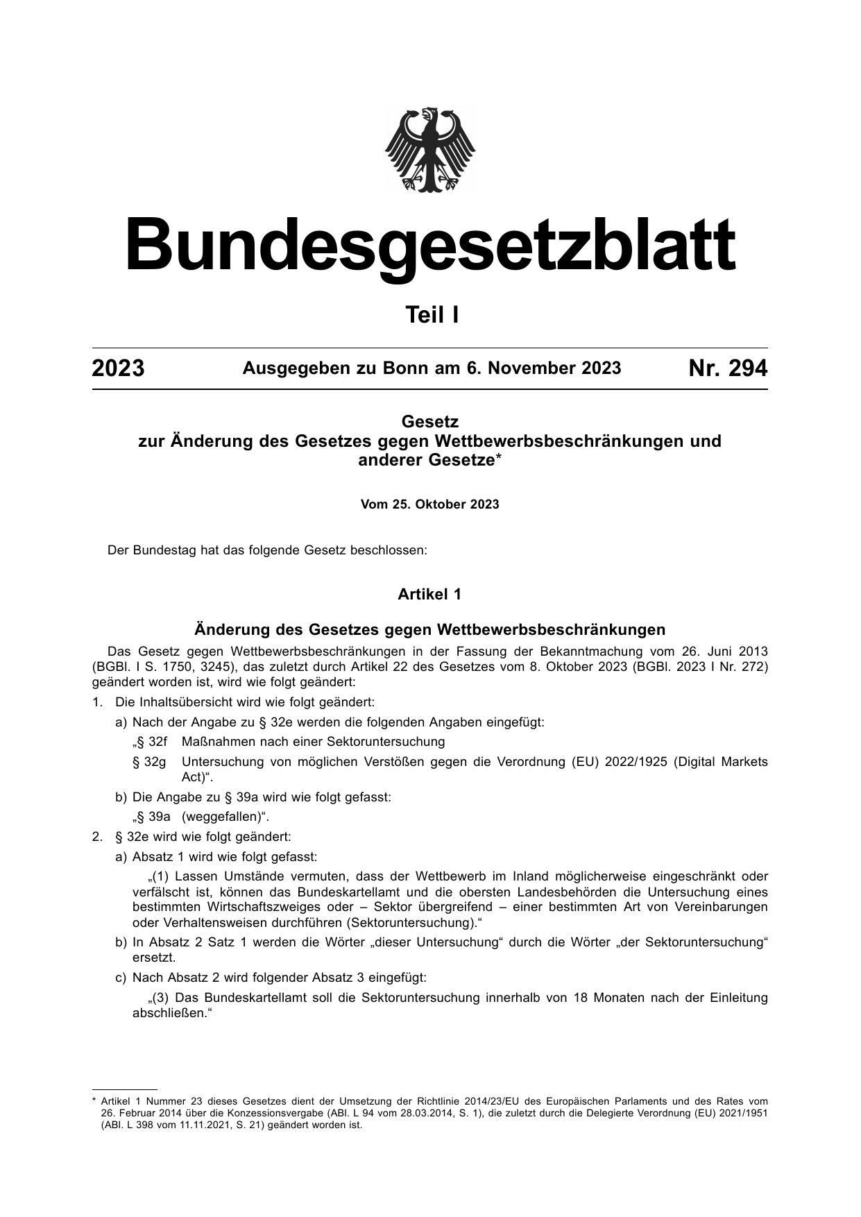 BGBl. 2023, Seite 1 — Originalseite als Abbildung