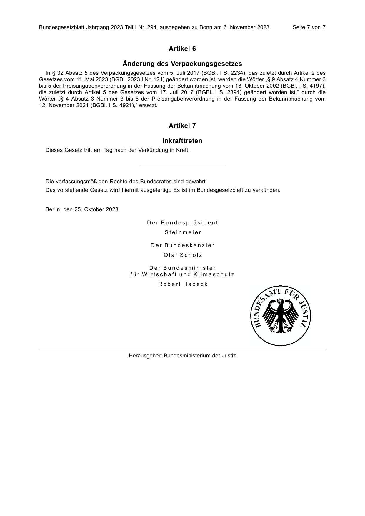 BGBl. 2023, Seite 7 — Originalseite als Abbildung