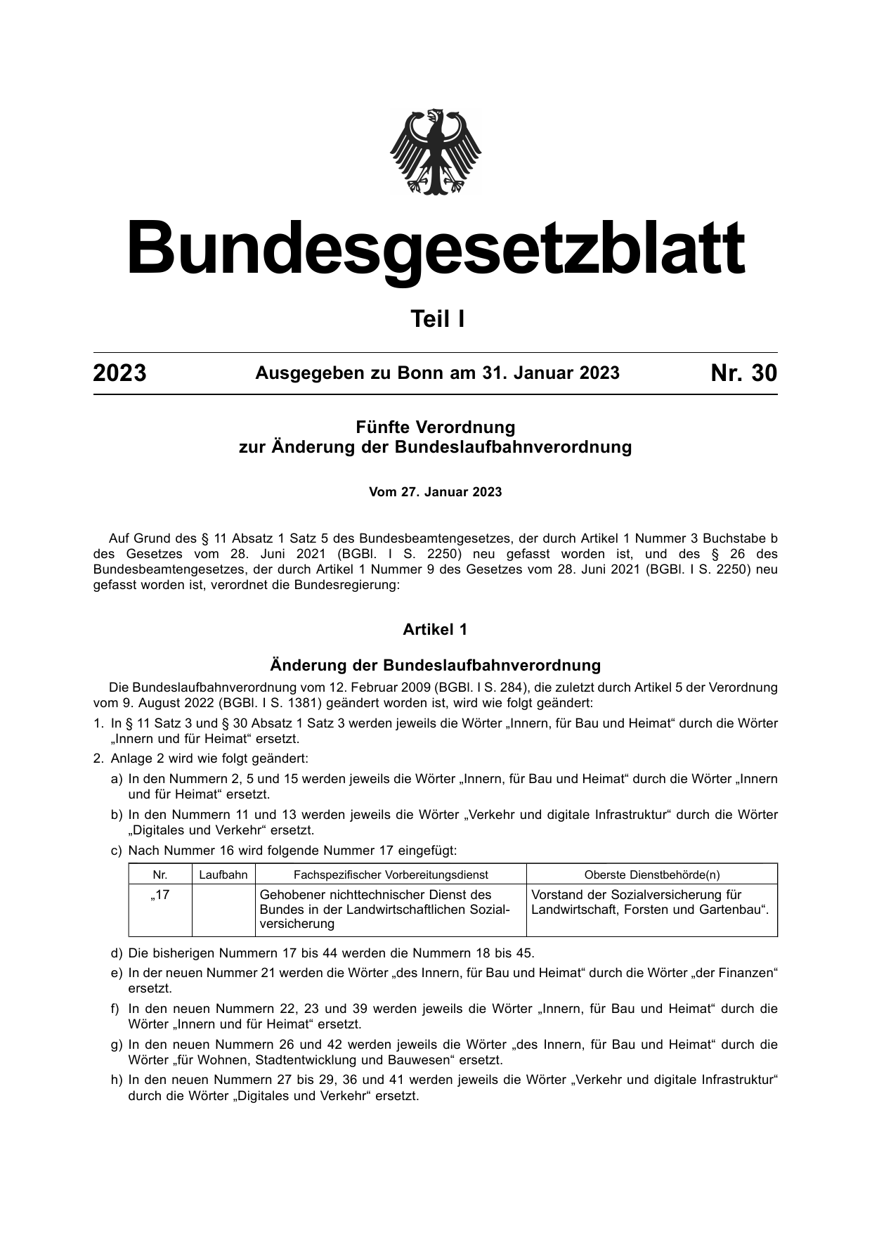 BGBl. 2023, Seite 1 — Originalseite als Abbildung