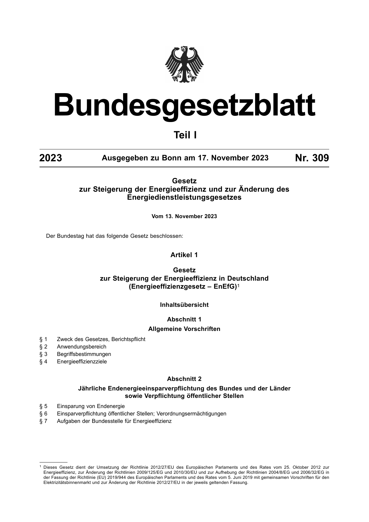 BGBl. 2023, Seite 1 — Originalseite als Abbildung