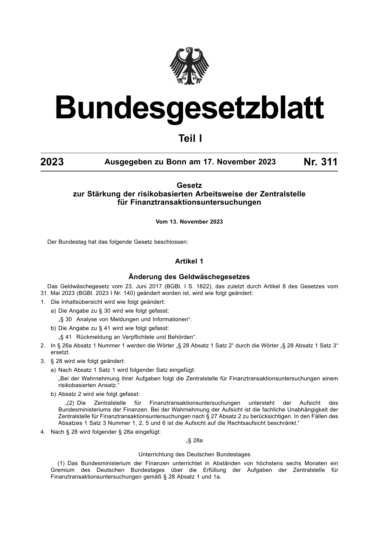 BGBl. 2023, Seite 1 — Originalseite als Abbildung