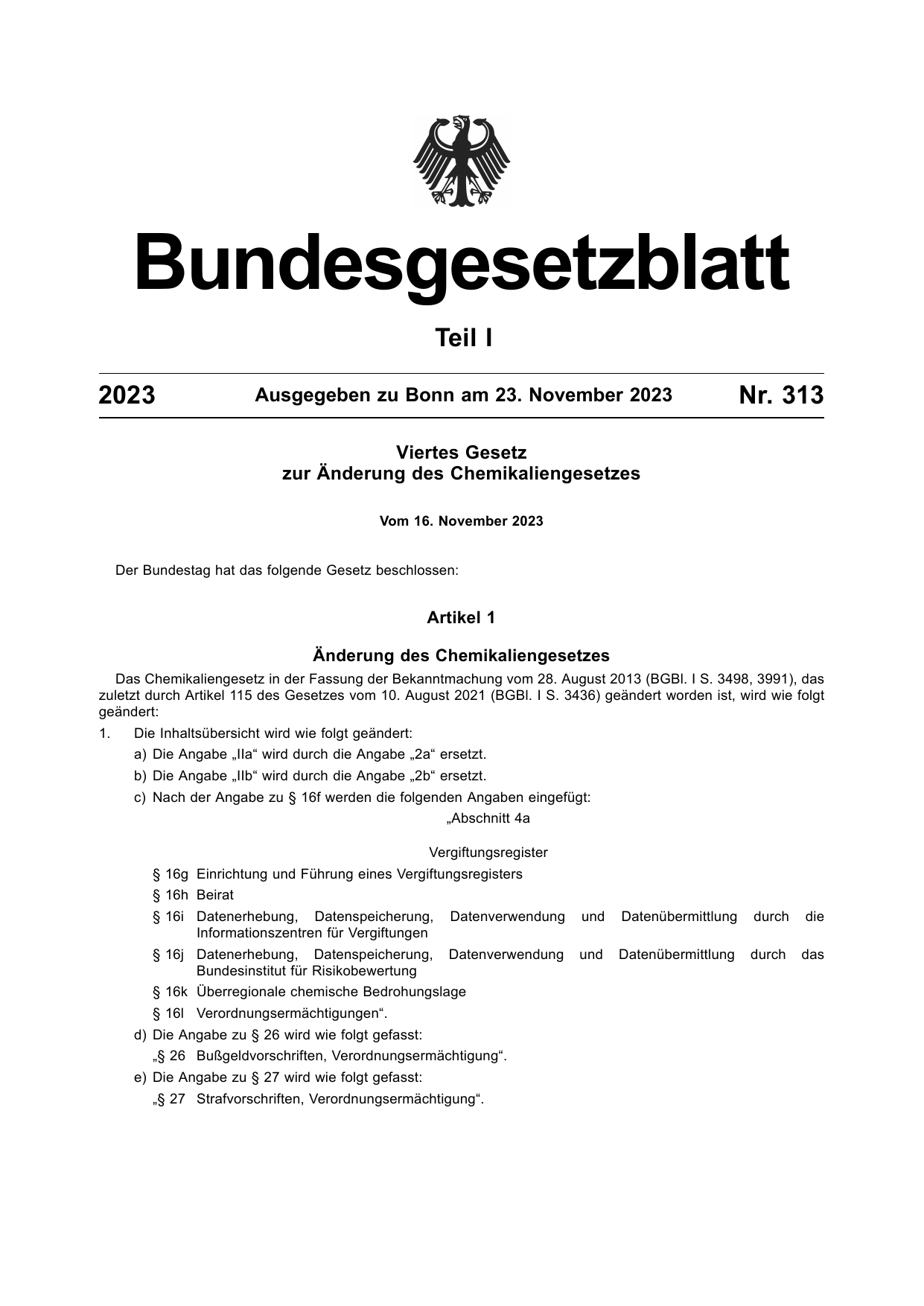 BGBl. 2023, Seite 1 — Originalseite als Abbildung