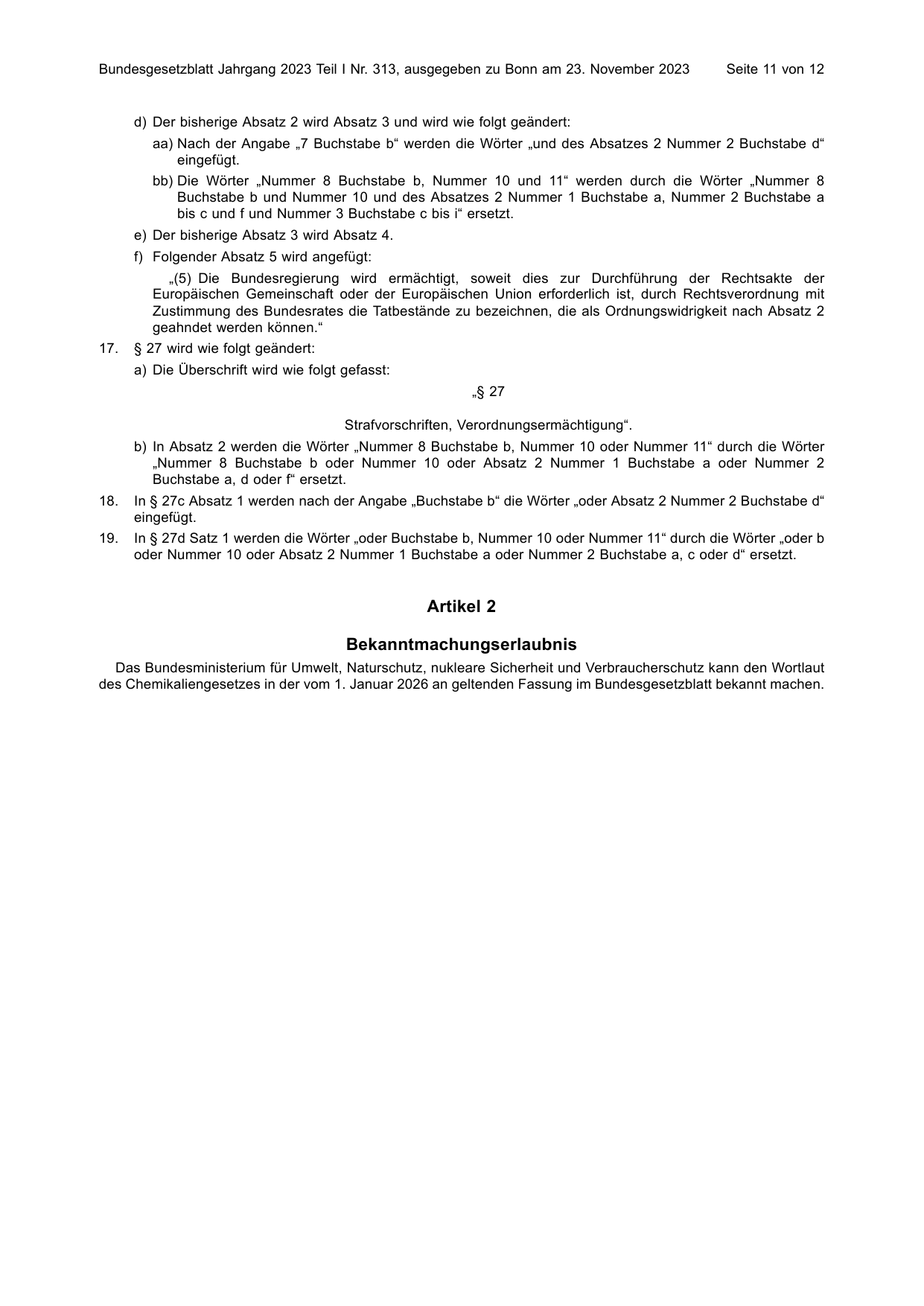 BGBl. 2023, Seite 11 — Originalseite als Abbildung