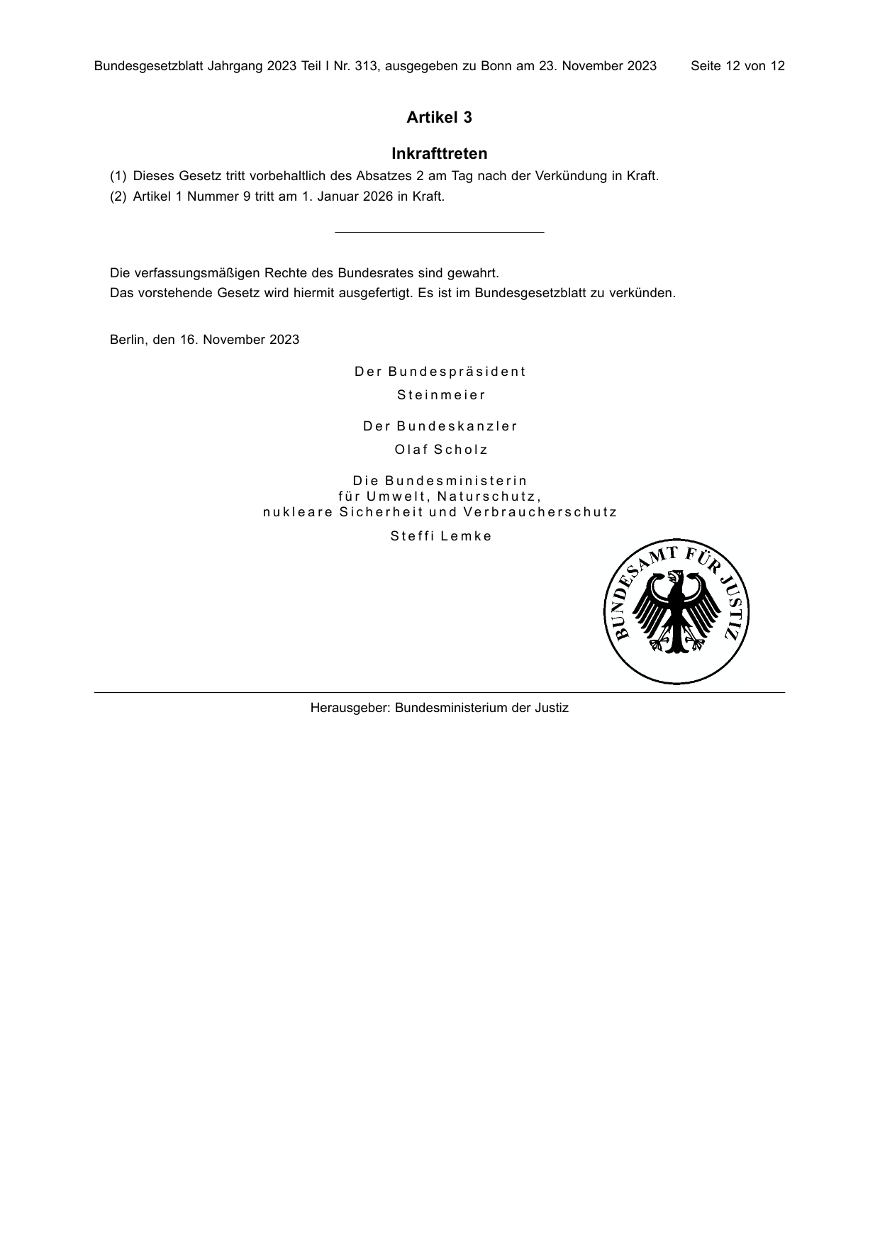 BGBl. 2023, Seite 12 — Originalseite als Abbildung