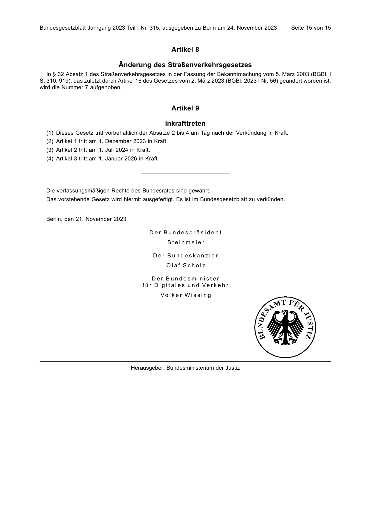 BGBl. 2023, Seite 15 — Originalseite als Abbildung