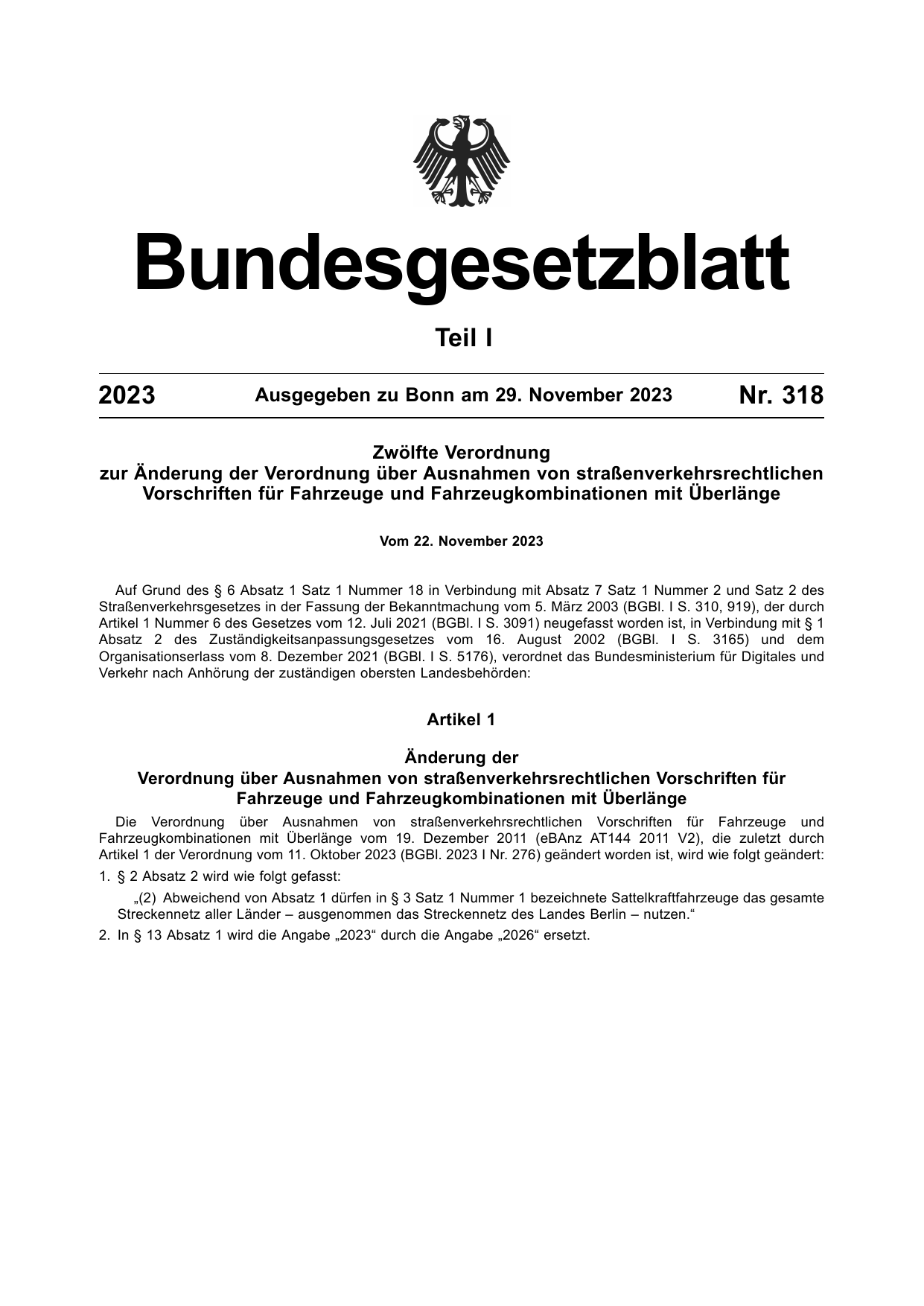 BGBl. 2023, Seite 1 — Originalseite als Abbildung