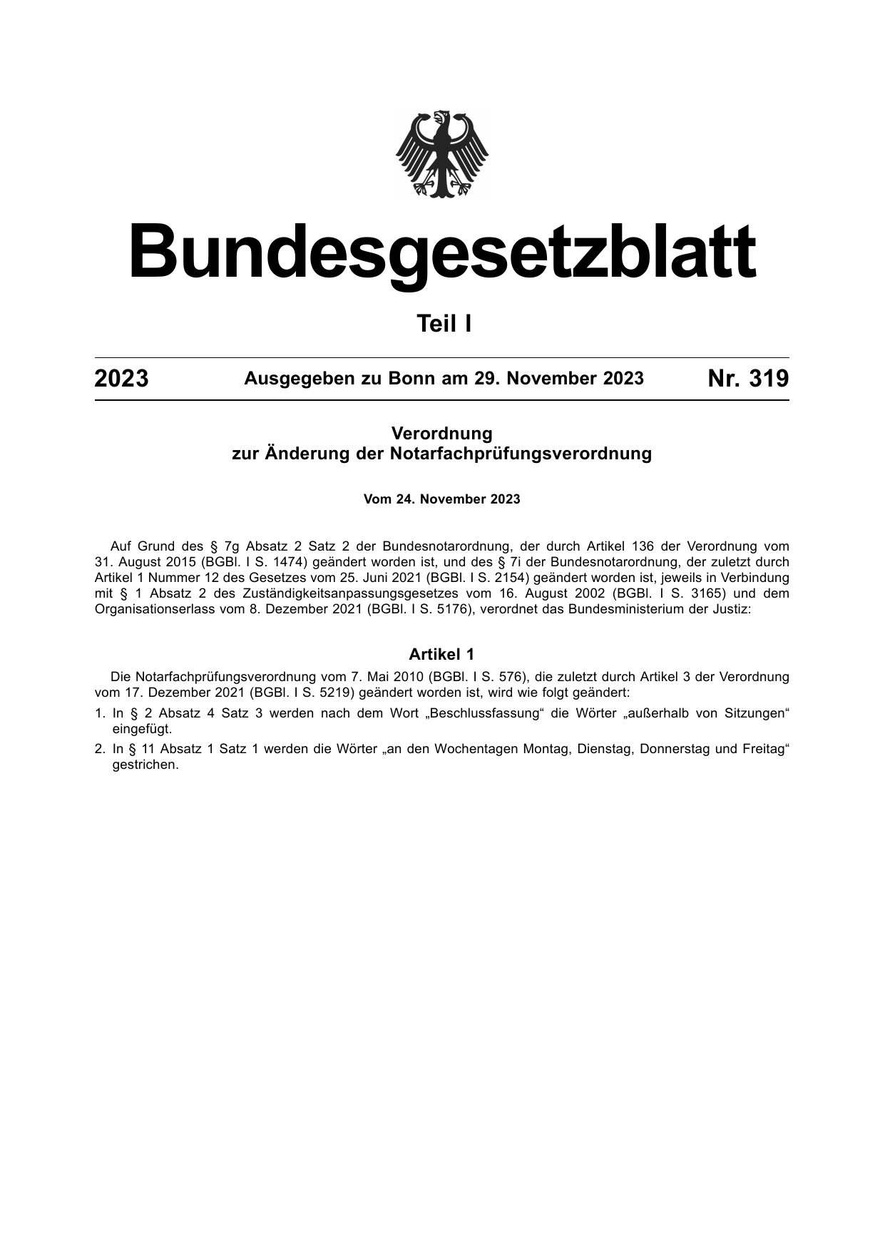 BGBl. 2023, Seite 1 — Originalseite als Abbildung