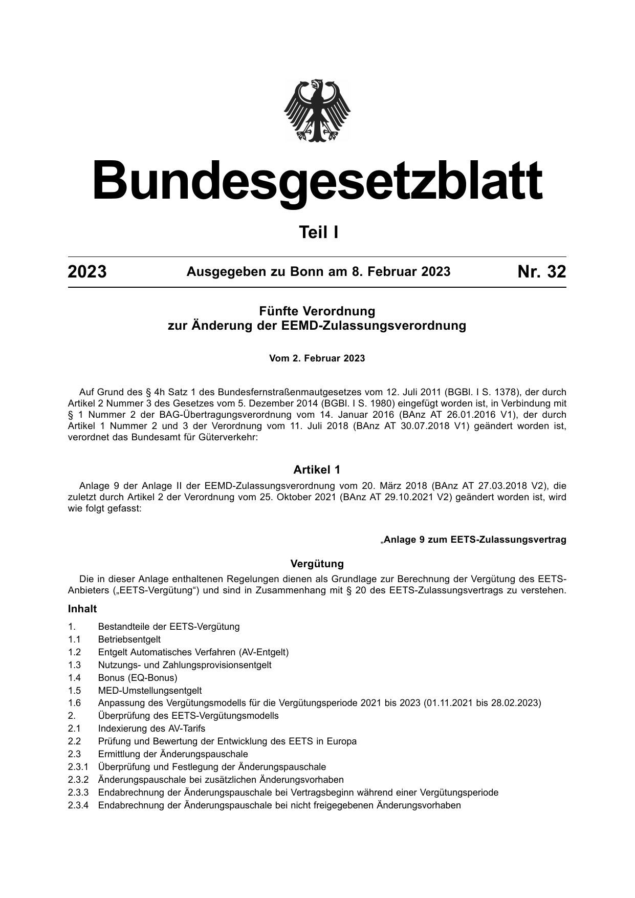 BGBl. 2023, Seite 1 — Originalseite als Abbildung