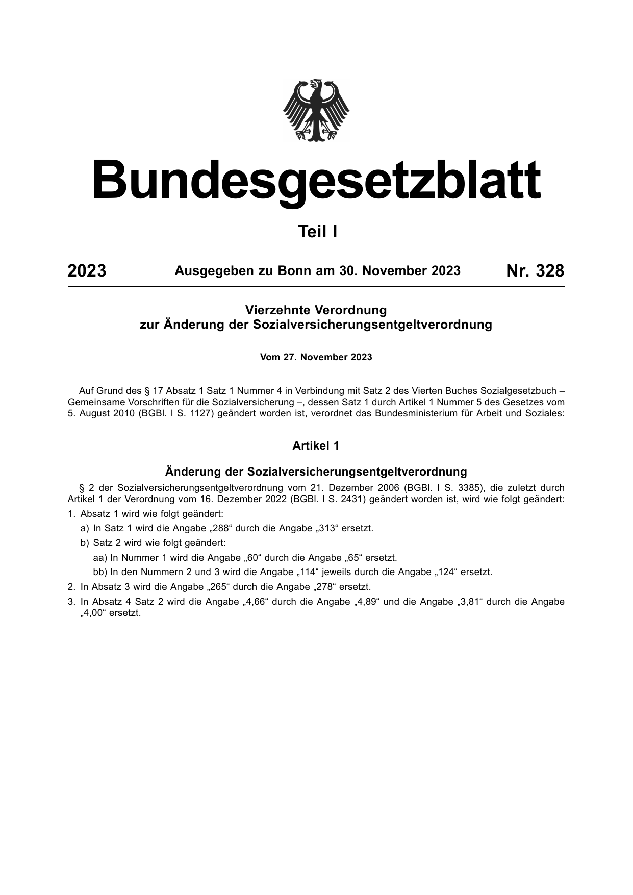 BGBl. 2023, Seite 1 — Originalseite als Abbildung