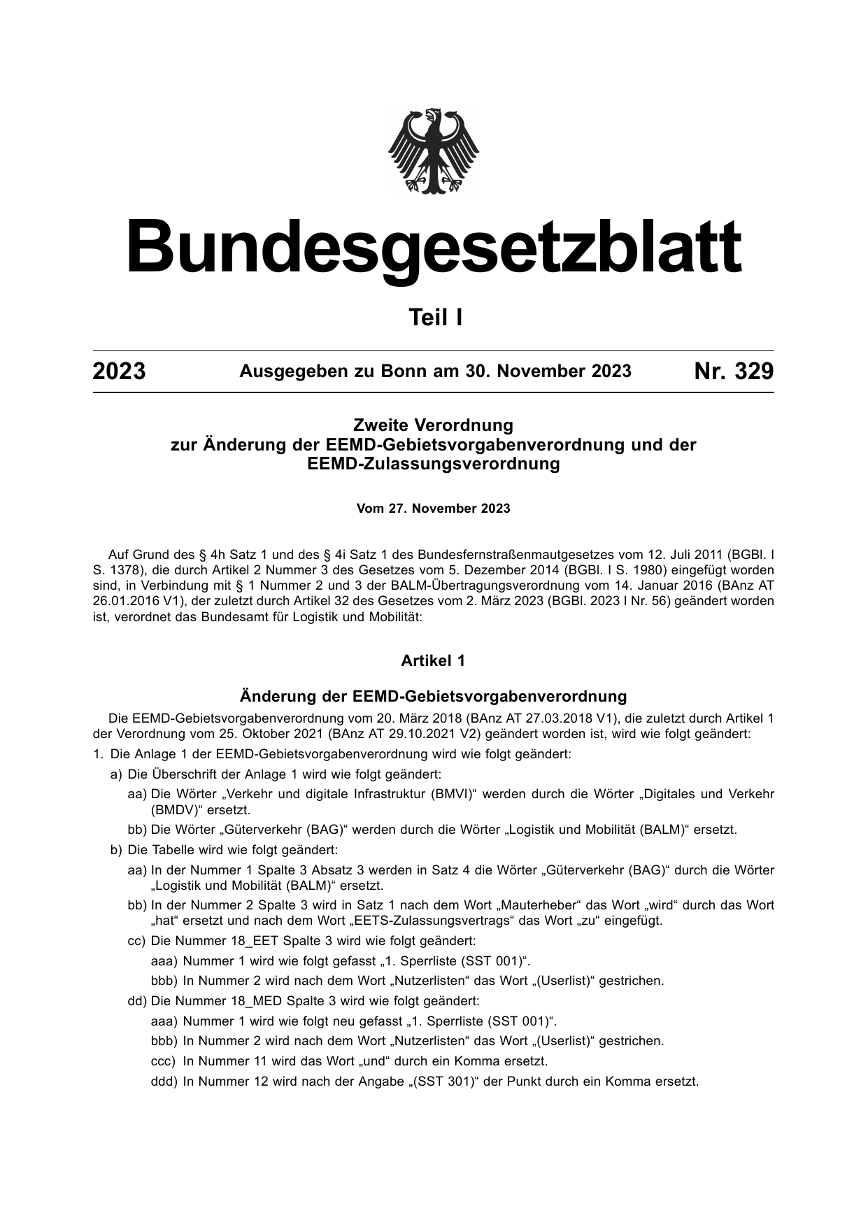 BGBl. 2023, Seite 1 — Originalseite als Abbildung
