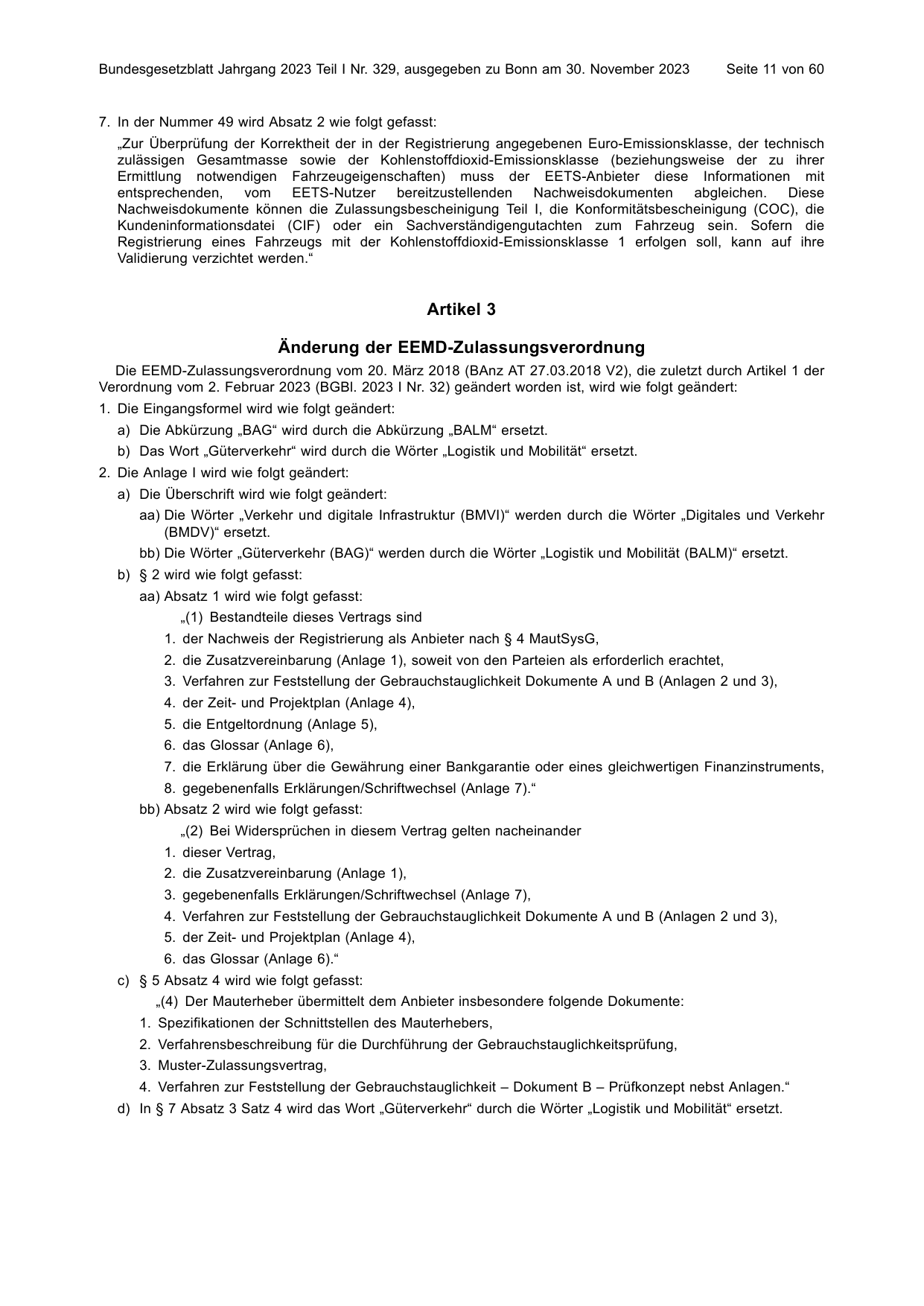 BGBl. 2023, Seite 11 — Originalseite als Abbildung