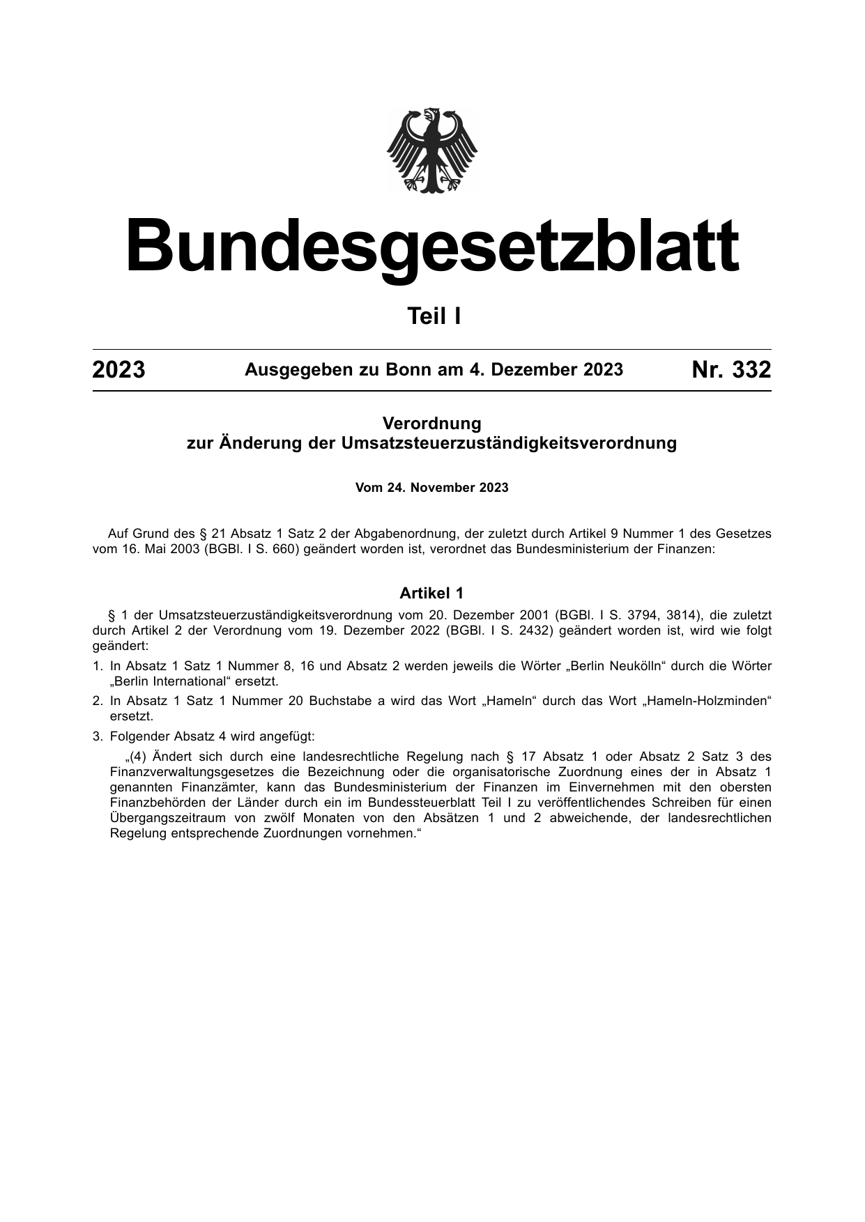 BGBl. 2023, Seite 1 — Originalseite als Abbildung