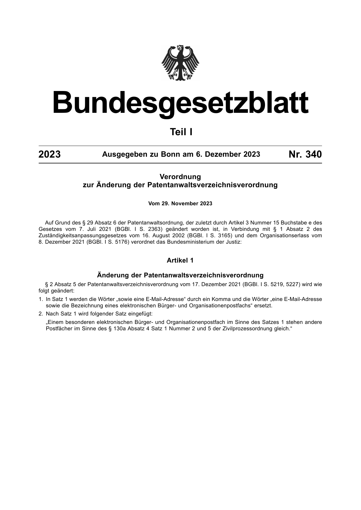 BGBl. 2023, Seite 1 — Originalseite als Abbildung