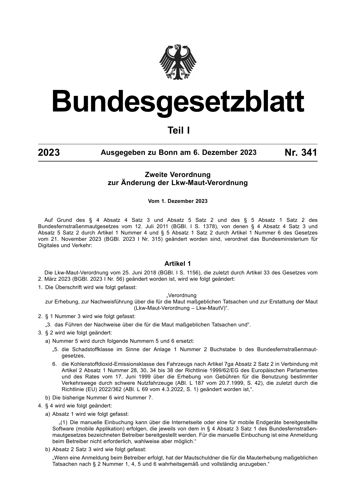 BGBl. 2023, Seite 1 — Originalseite als Abbildung