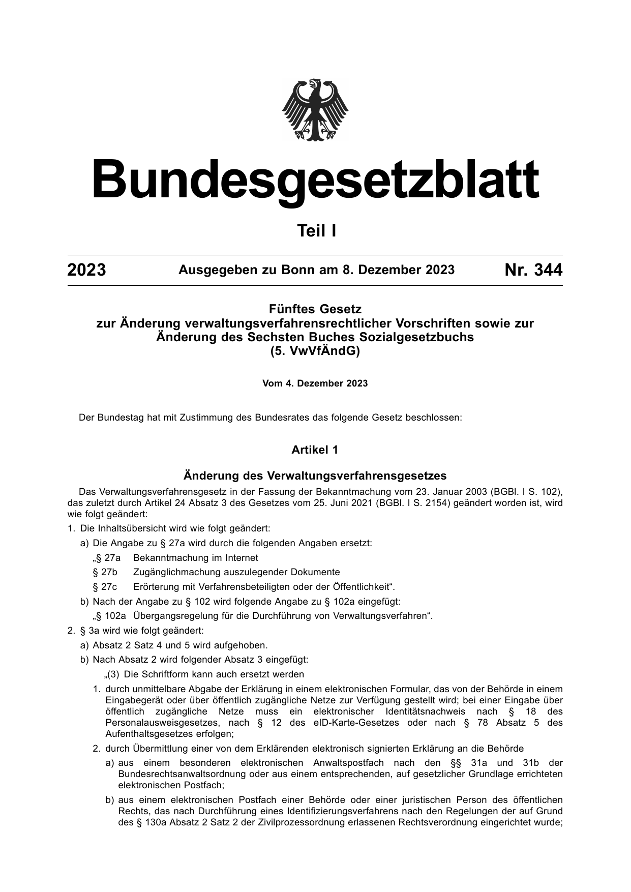 BGBl. 2023, Seite 1 — Originalseite als Abbildung