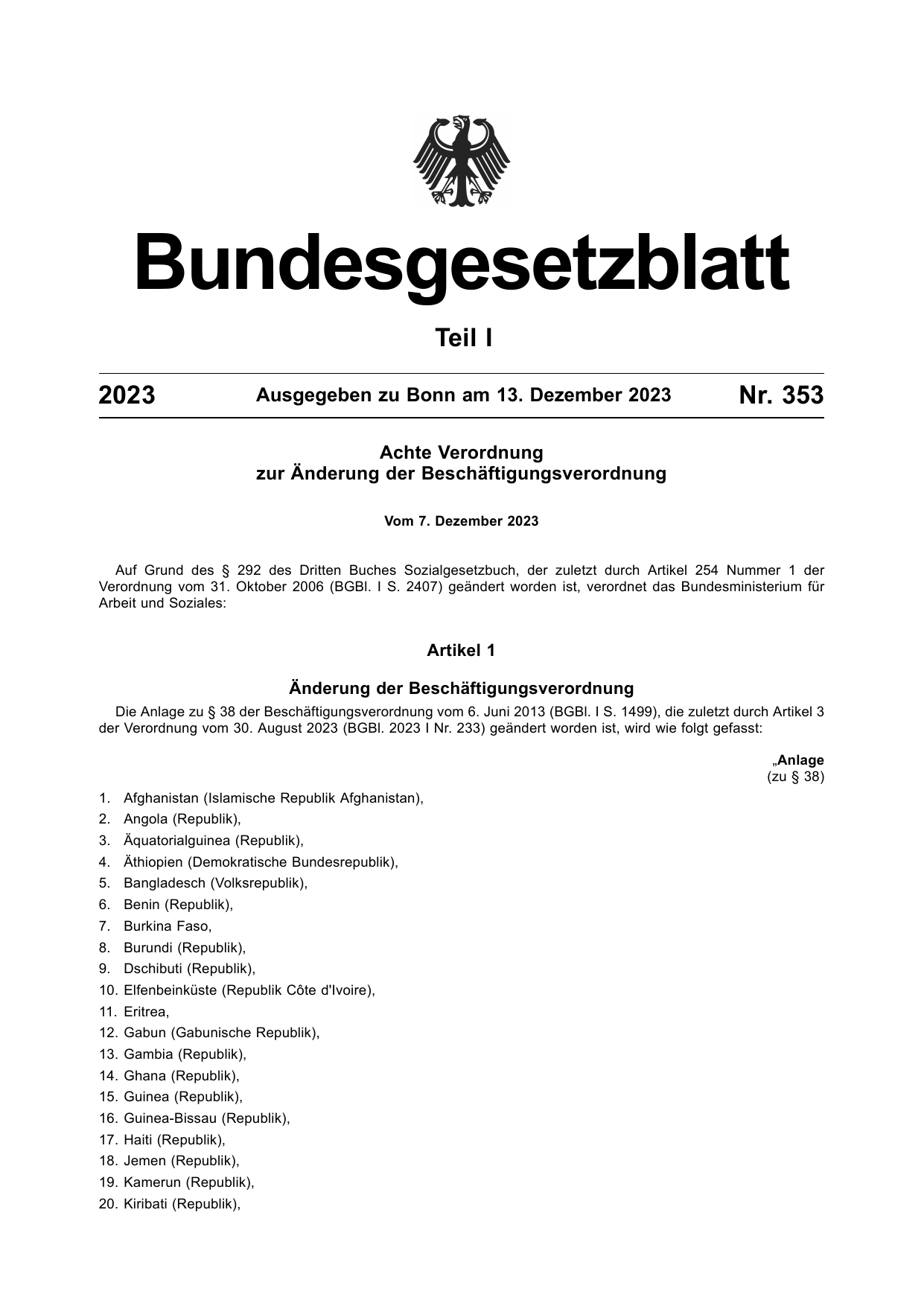 BGBl. 2023, Seite 1 — Originalseite als Abbildung