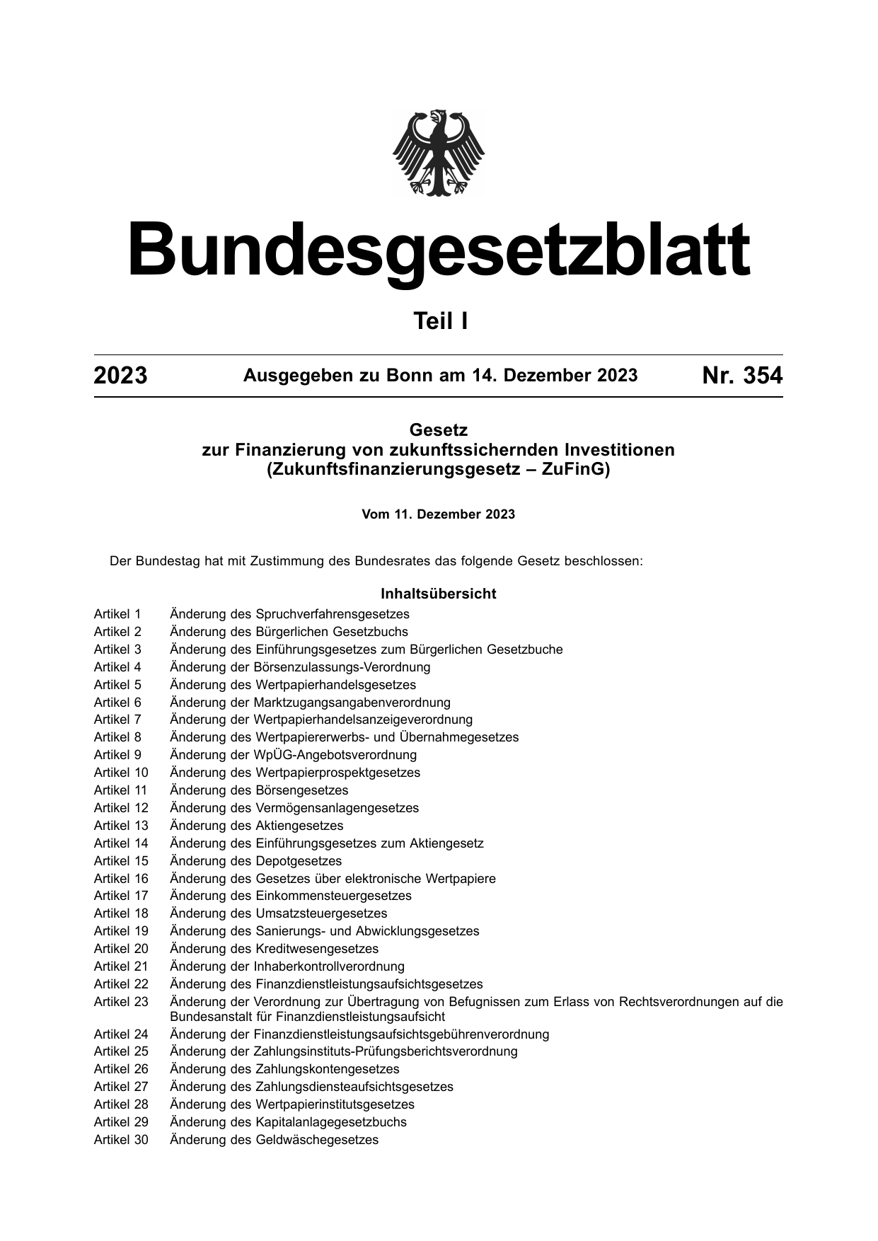 BGBl. 2023, Seite 1 — Originalseite als Abbildung
