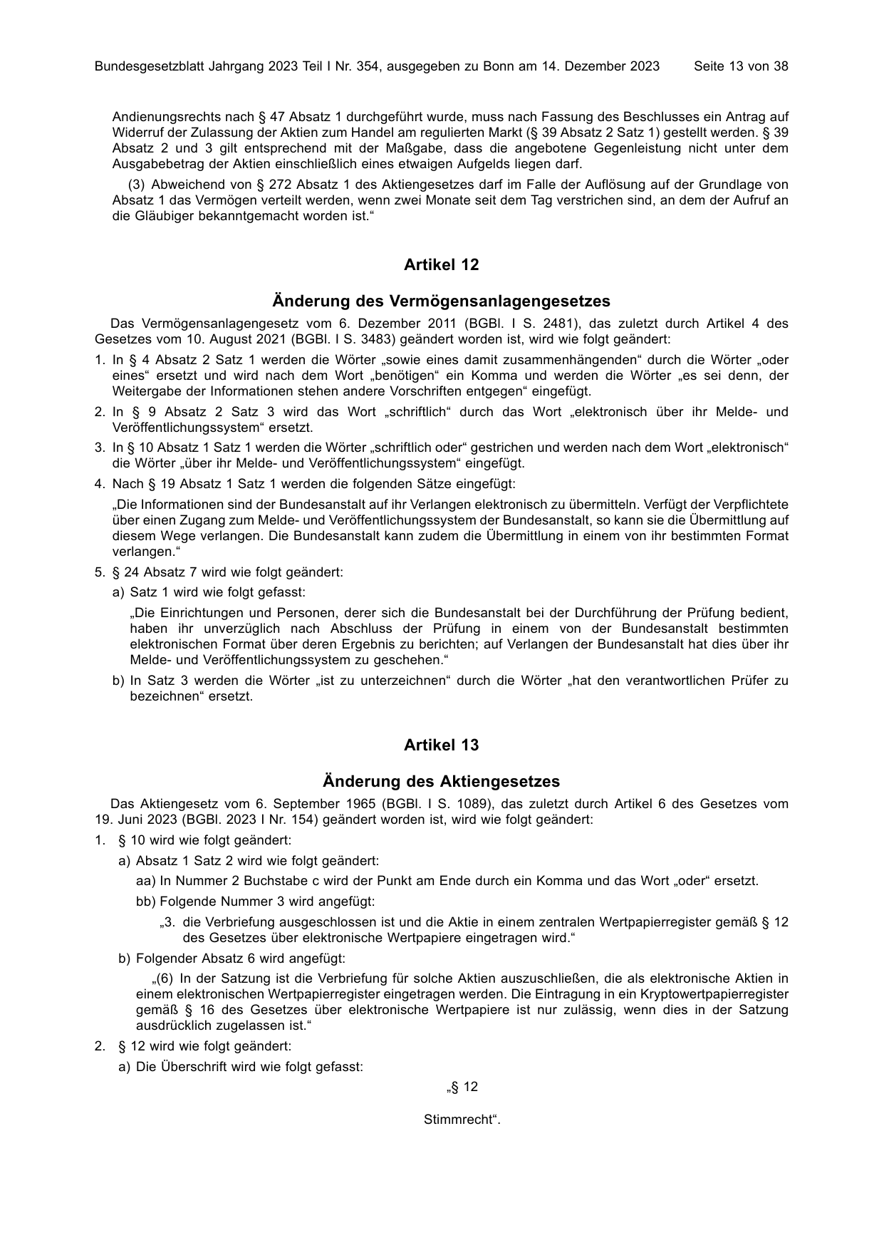 BGBl. 2023, Seite 13 — Originalseite als Abbildung