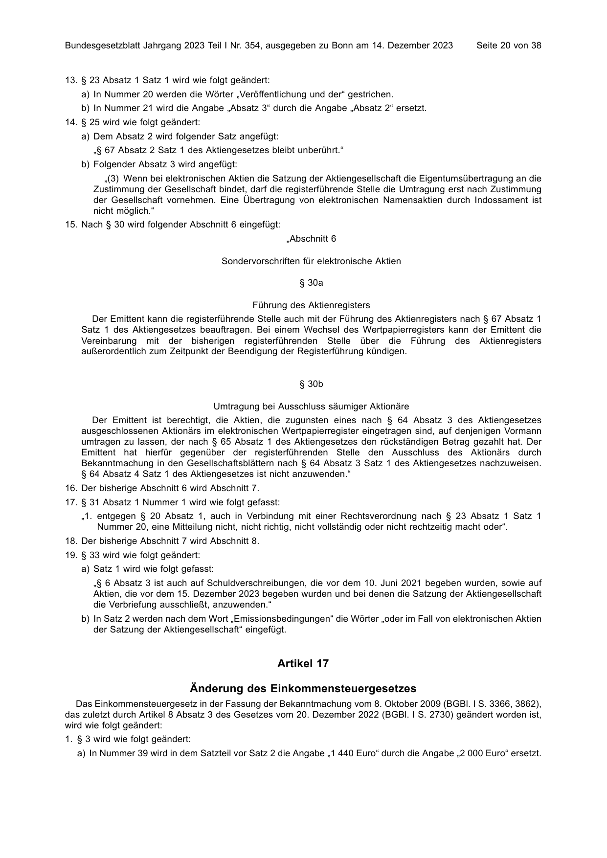 BGBl. 2023, Seite 20 — Originalseite als Abbildung