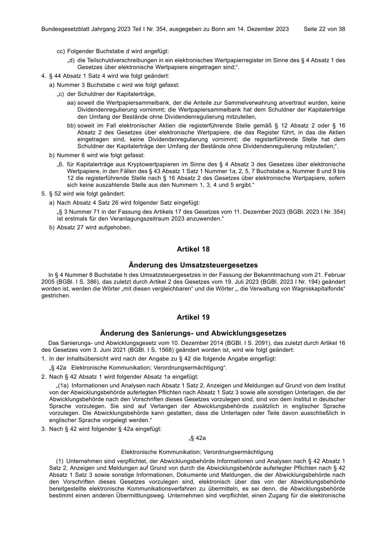 BGBl. 2023, Seite 22 — Originalseite als Abbildung