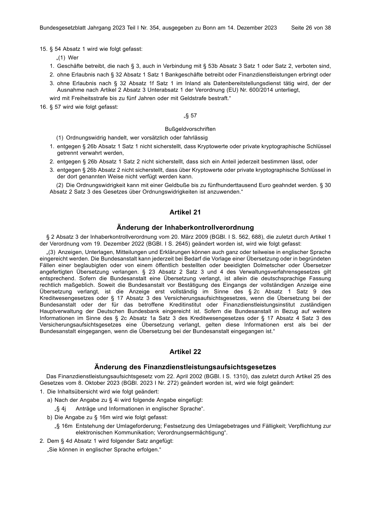 BGBl. 2023, Seite 26 — Originalseite als Abbildung