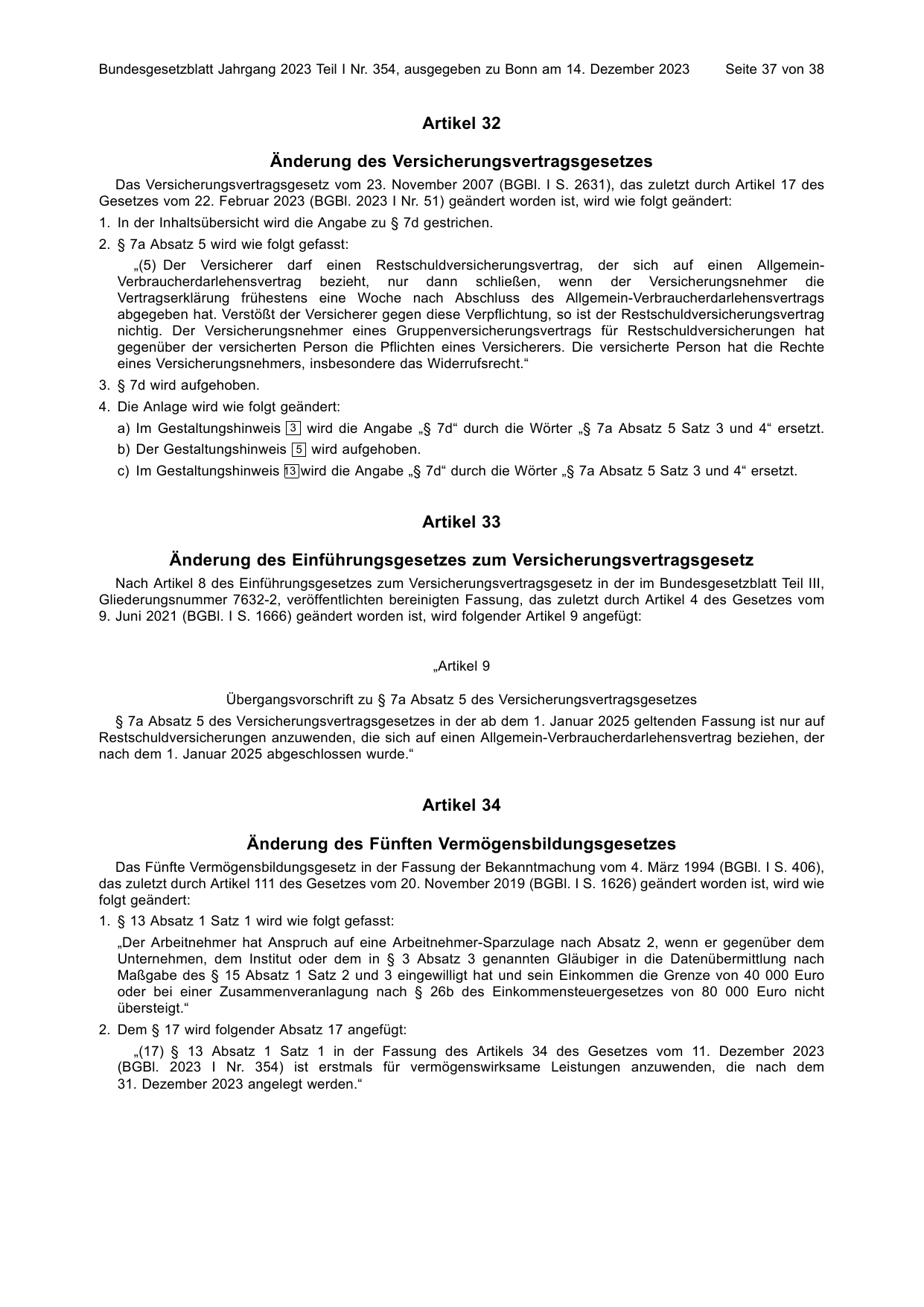 BGBl. 2023, Seite 37 — Originalseite als Abbildung