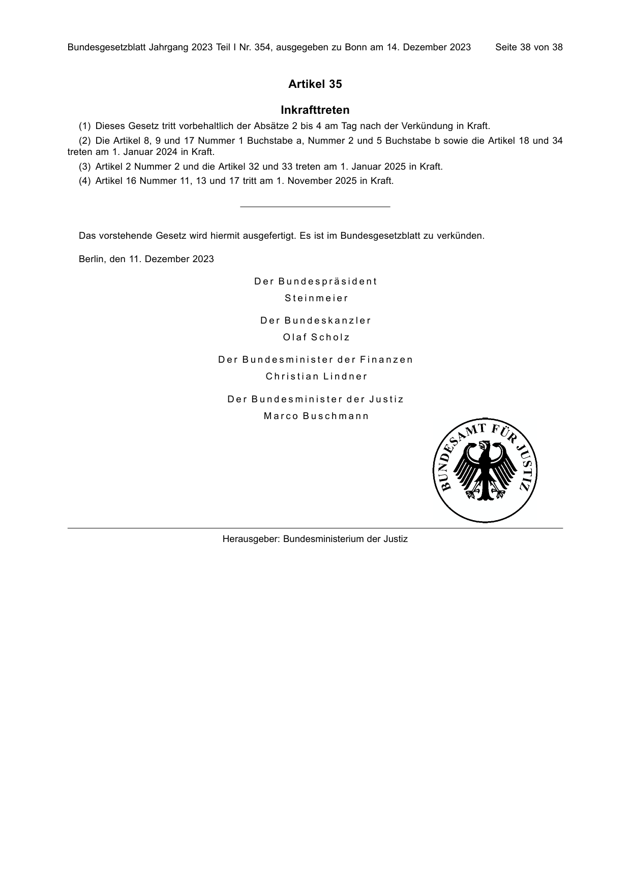 BGBl. 2023, Seite 38 — Originalseite als Abbildung