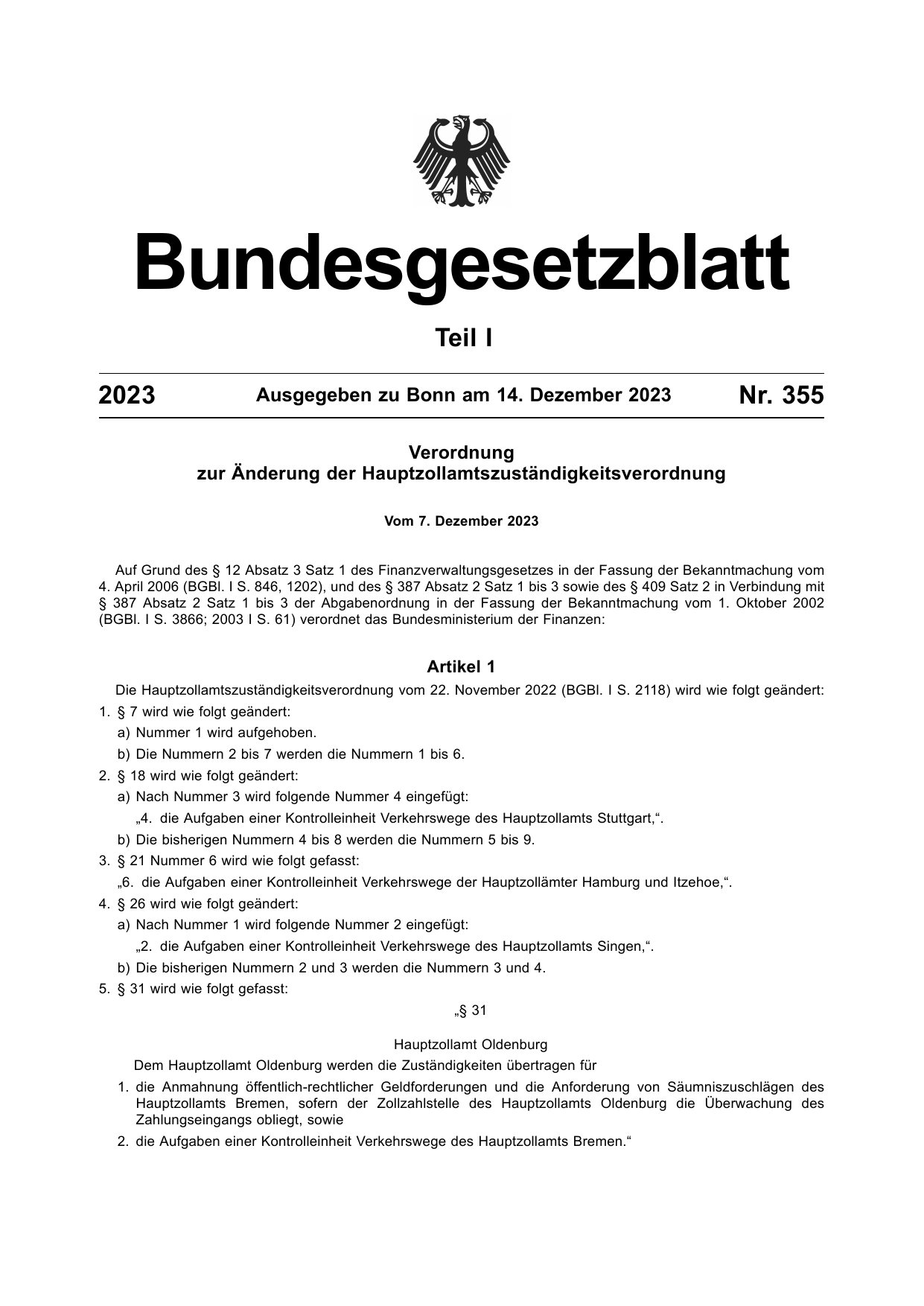 BGBl. 2023, Seite 1 — Originalseite als Abbildung