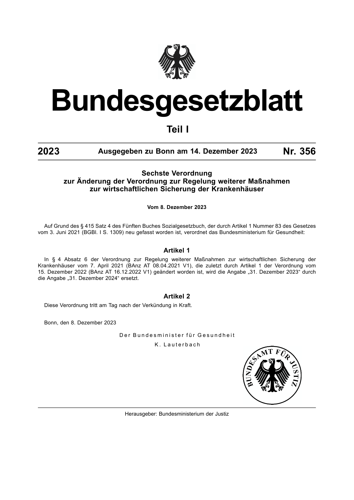 BGBl. 2023, Seite 1 — Originalseite als Abbildung
