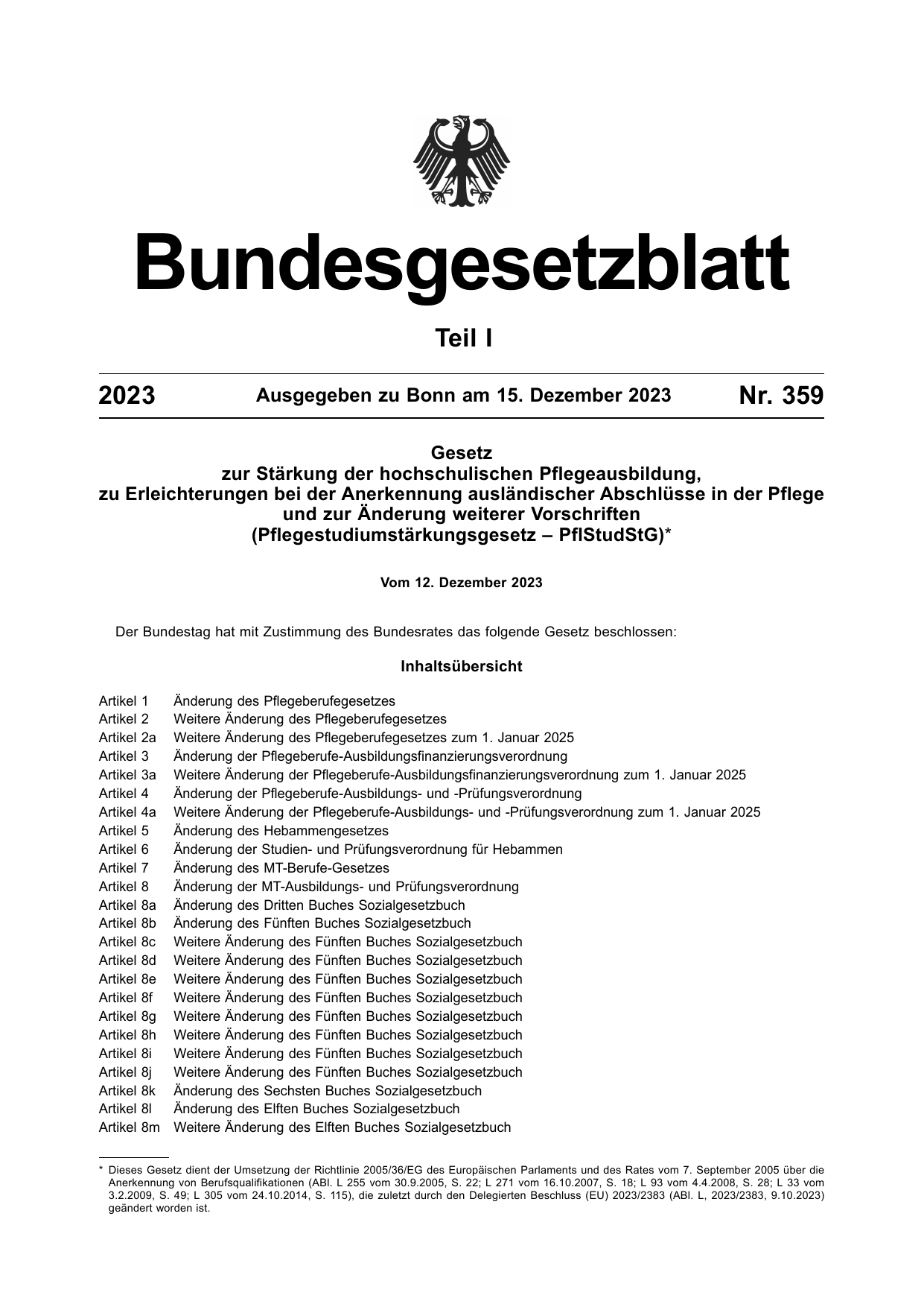 BGBl. 2023, Seite 1 — Originalseite als Abbildung