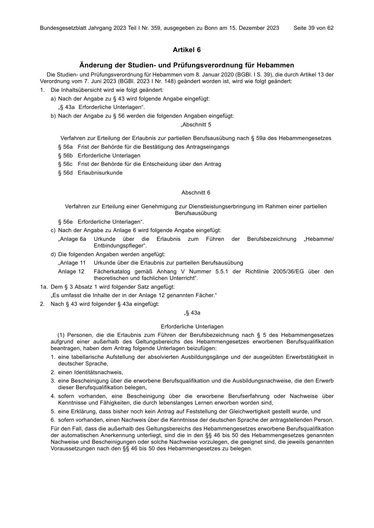 BGBl. 2023, Seite 39 — Originalseite als Abbildung