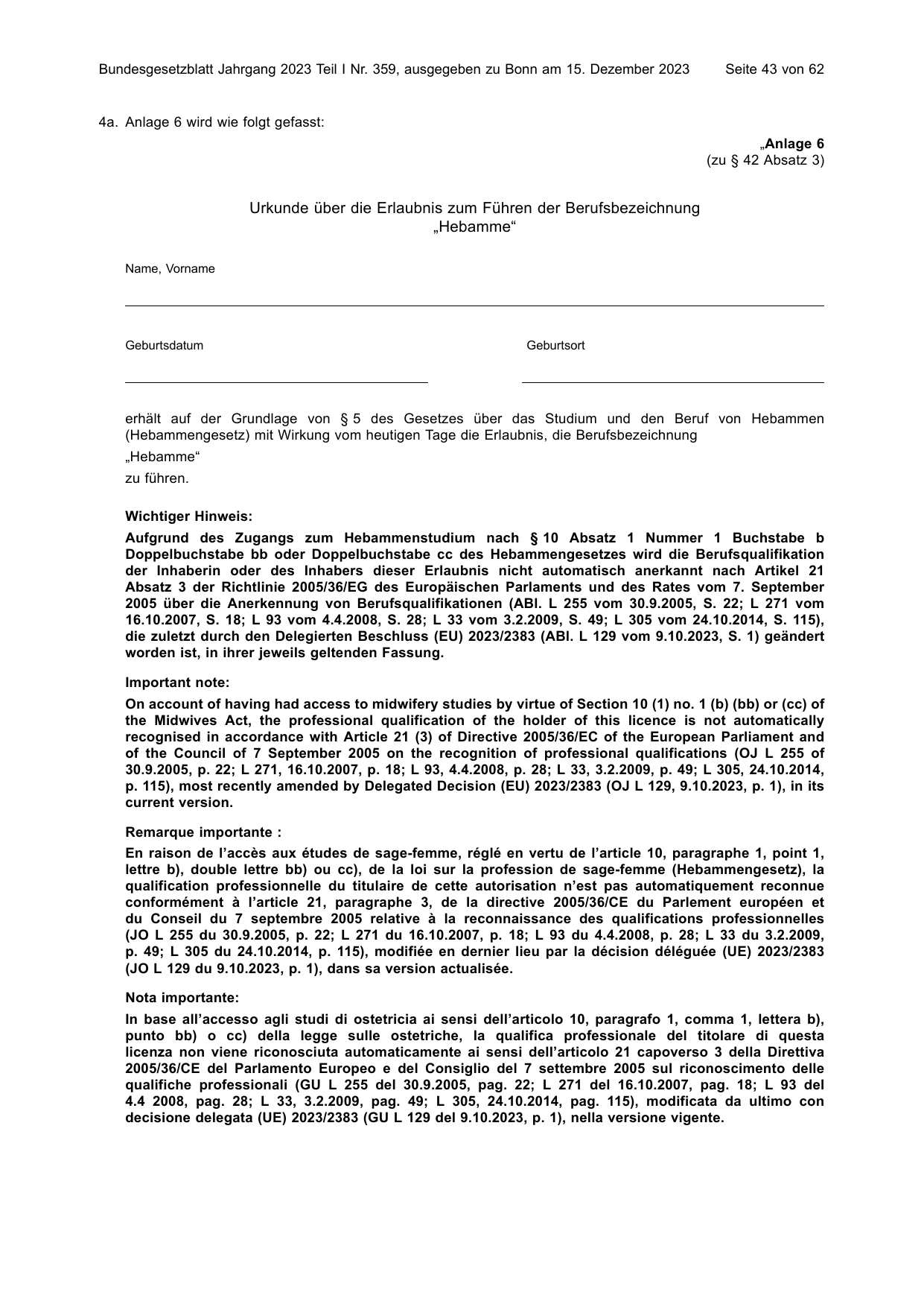 BGBl. 2023, Seite 43 — Originalseite als Abbildung