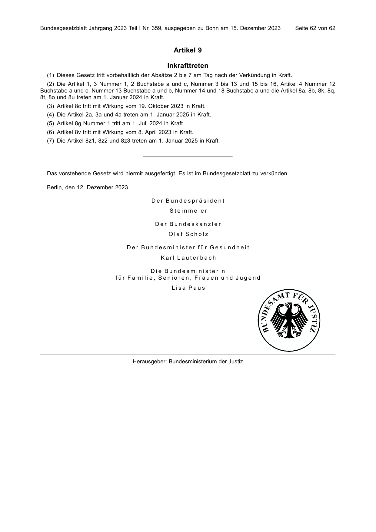 BGBl. 2023, Seite 62 — Originalseite als Abbildung