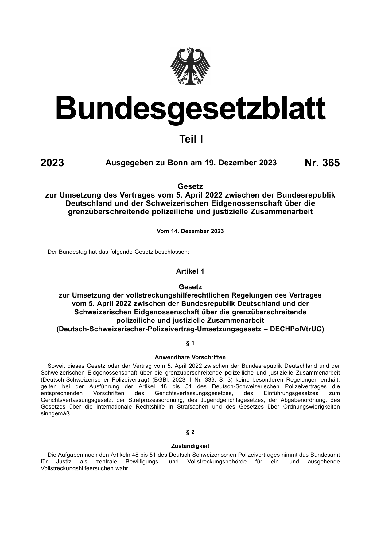 BGBl. 2023, Seite 1 — Originalseite als Abbildung