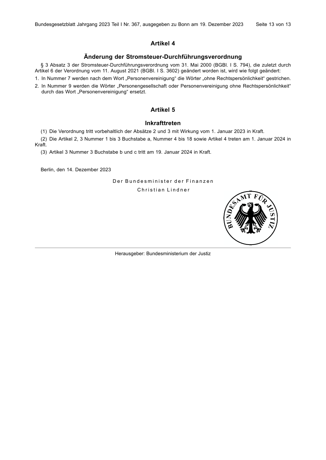 BGBl. 2023, Seite 13 — Originalseite als Abbildung