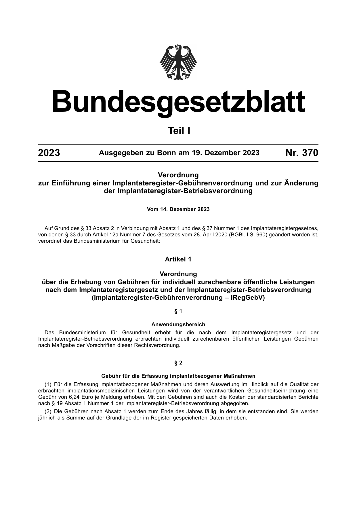 BGBl. 2023, Seite 1 — Originalseite als Abbildung