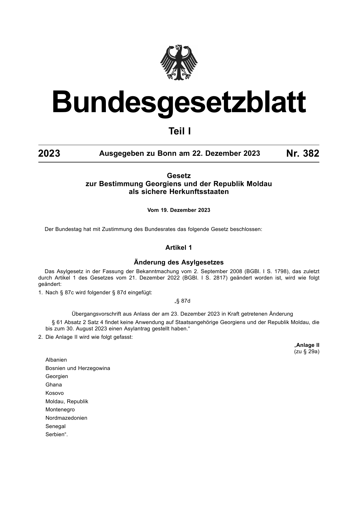 BGBl. 2023, Seite 1 — Originalseite als Abbildung