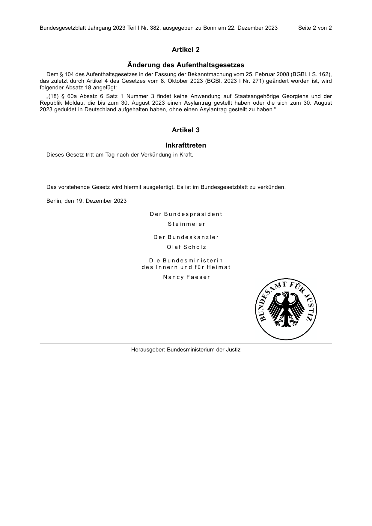 BGBl. 2023, Seite 2 — Originalseite als Abbildung